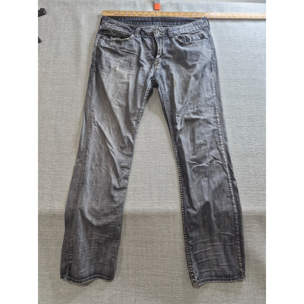 Buffalo Jeans Mens 32 Blue Denim Cotton Logo Light Wash Relaxed Straight Leg
